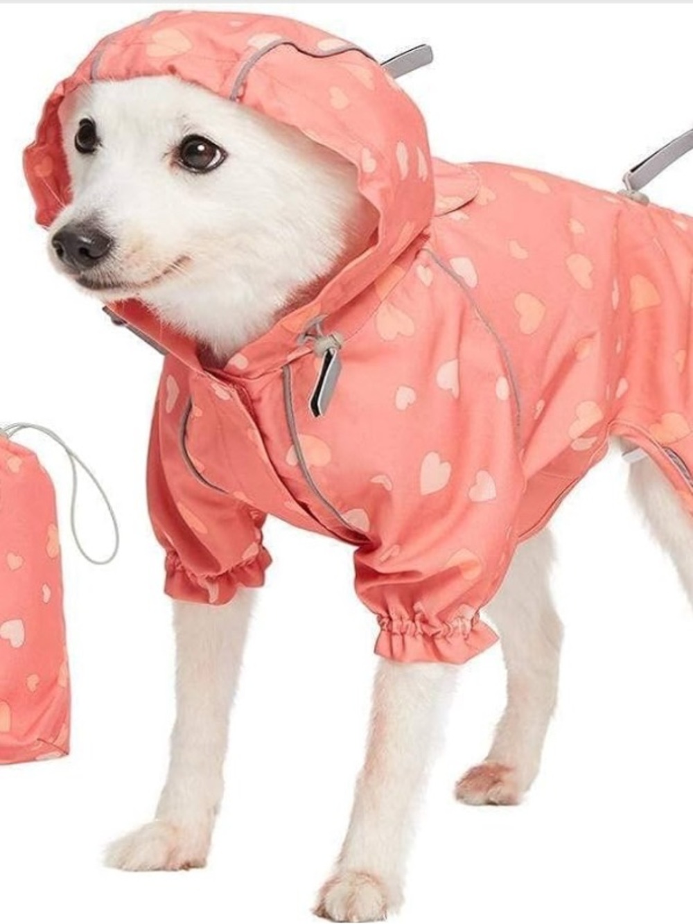 Waterproof Pink Heart Dog Raincoat with Hood